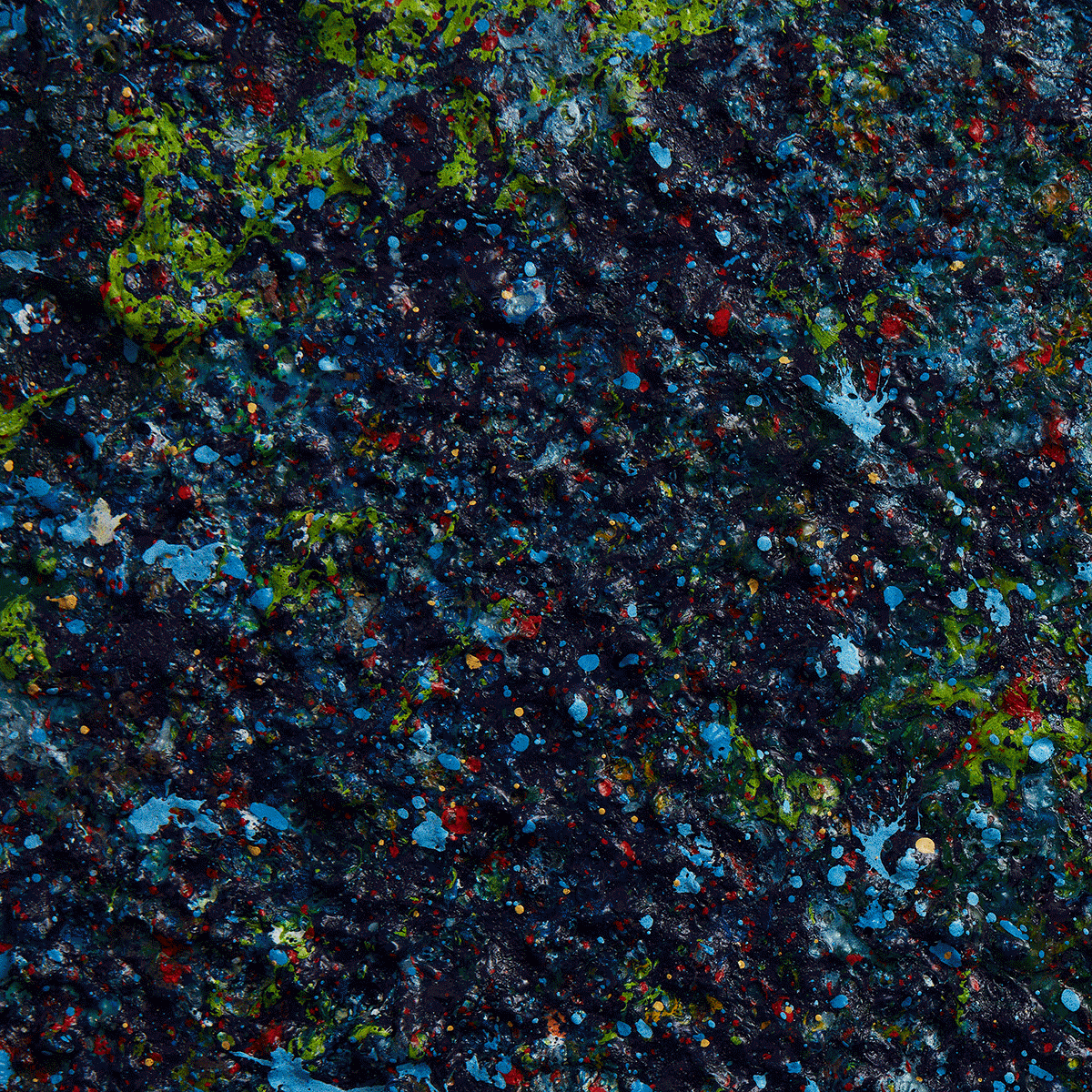 Composite of Sam Gilliam, Heroines, Beyoncé, Serena and Althea (detail), 2020 © Sam Gilliam / Artists Rights Society (ARS), New York; Lynda Benglis, Fanfaronade (detail), 1979 © Lynda Benglis / Artists Rights Society (ARS), New York; Loie Hollowell, Cadmium red brain on mauve background above blue water (detail), 2025 © Loie Hollowell; Lauren Quin, Virga (detail), 2025 © Lauren Quin